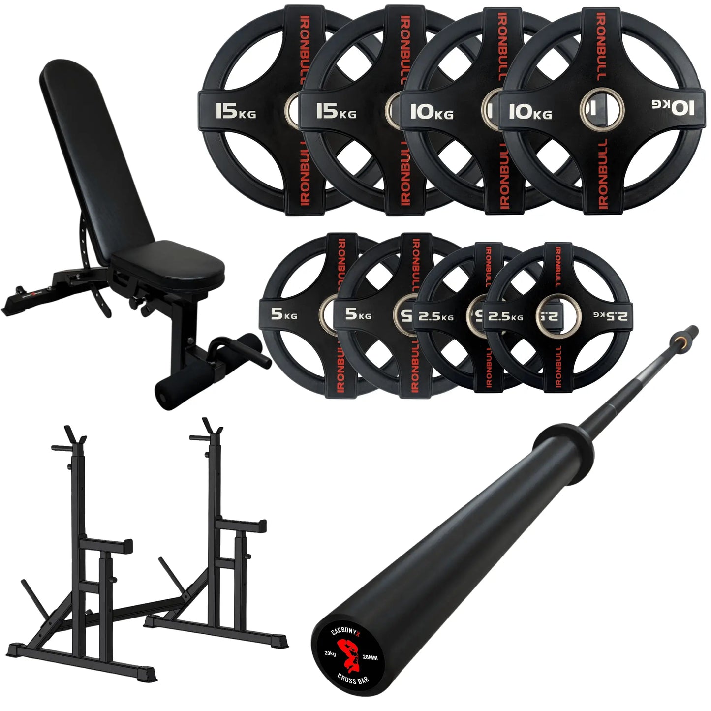 65kg Quad Grip Plate Set with 7FT Olympic Barbell