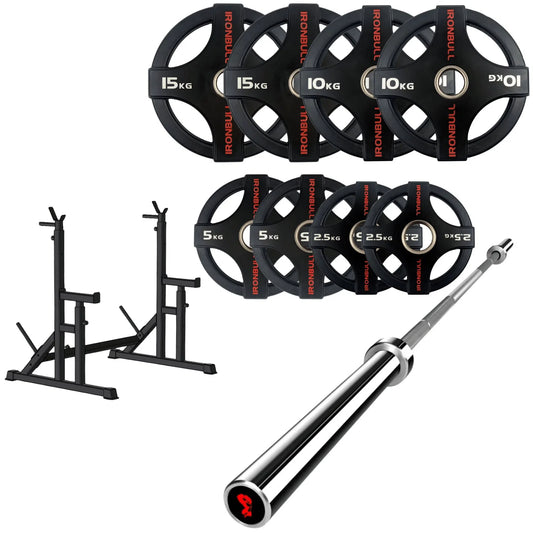 65kg Quad Grip Plate Set with 7FT Olympic Barbell