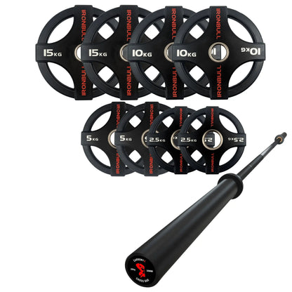 65kg Quad Grip Plate Set with 7FT Olympic Barbell