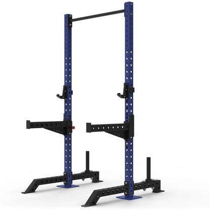 Blue Commercial Heavy Duty Squat Rack on a white background.