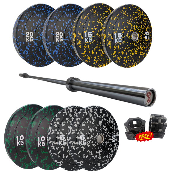 100kg Set of Flecked Bumper Plates