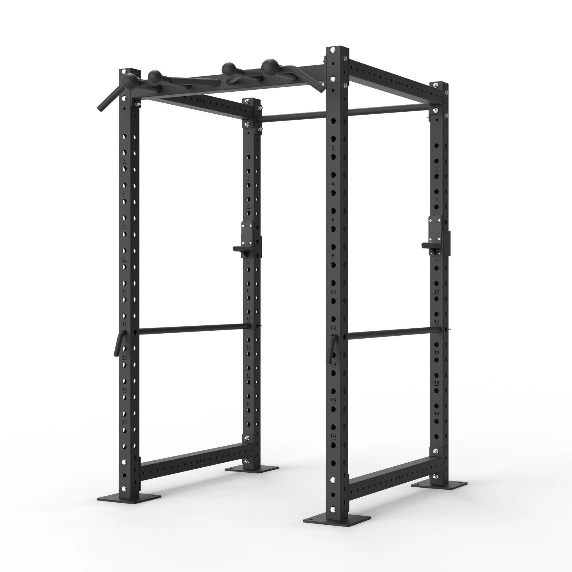 Image of a Garage power rack with globe pull up bar on a white background.