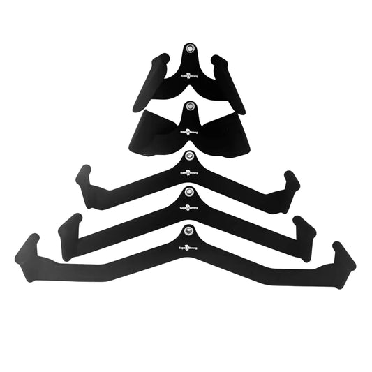 Set of grips for a cable machine on a white background.