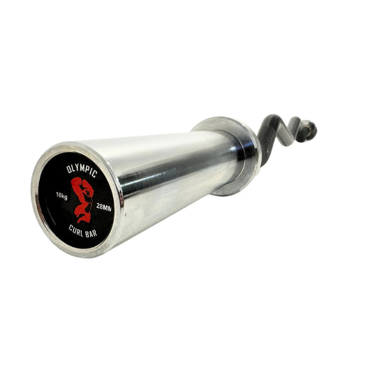 EZ Curl Bar with Black Grip and Chrome Sleeves on a White Background.