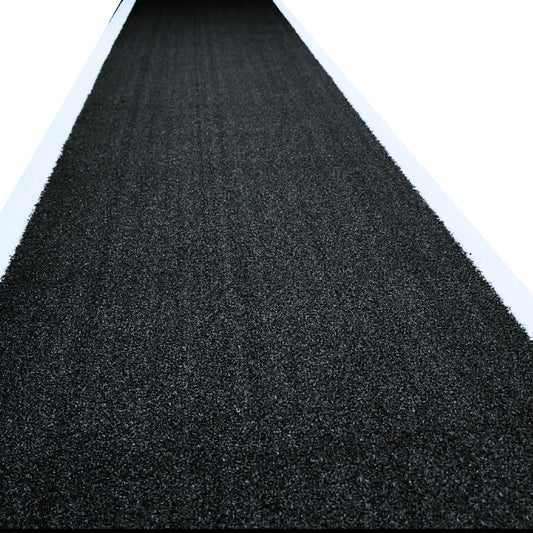 Dark Grey Track with White Lined Edges.