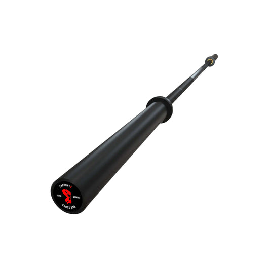 Black high-grade barbell with a SuperStrong logo on a white background.