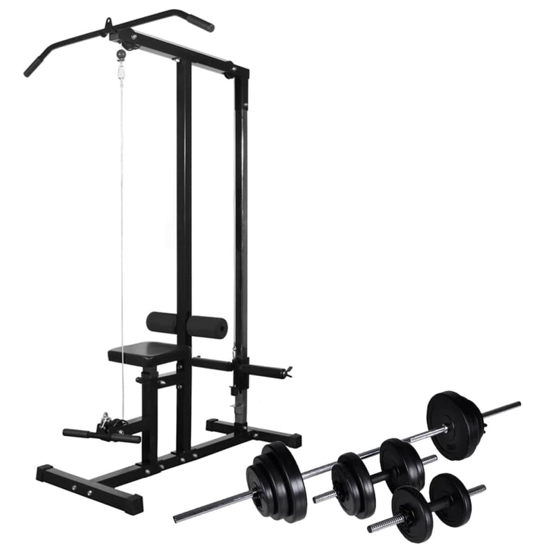 Power Tower with Barbell and Dumbbell Set