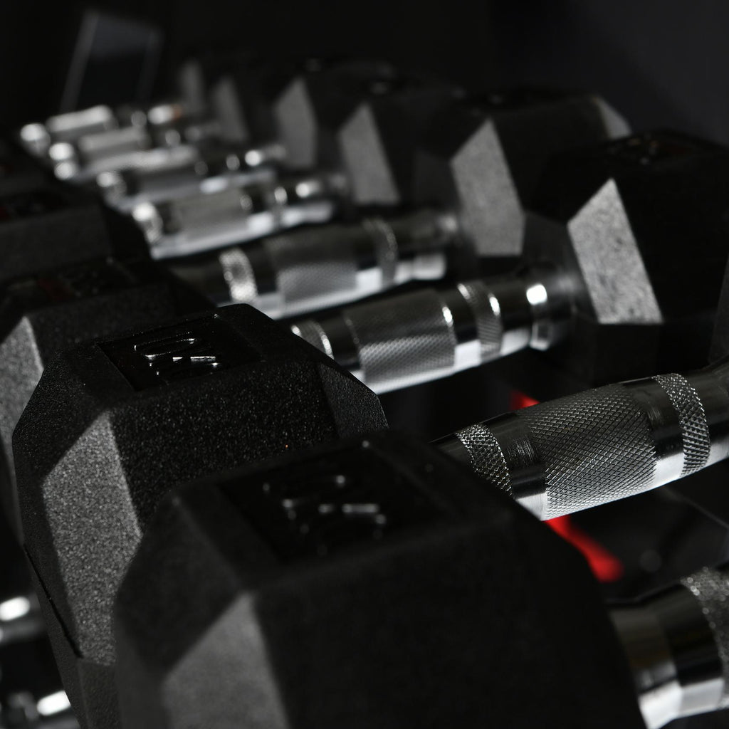 Close up of hex dumbbell chrome grip -SuperStrong Fitness