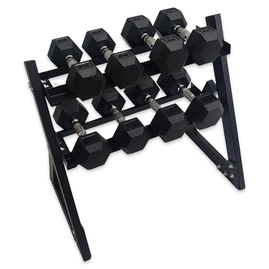 Hex dumbbell set with rack